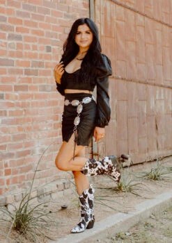 Ximena Black Satin Two Piece Skirt Set