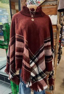 NEW! ONE SIZE Burgundy Plain Poncho