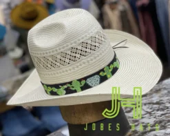 JH Wide Handmade Beaded Hatband Black Cactus