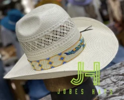 JH Wide Handmade Beaded Hatband Black Turq Bird