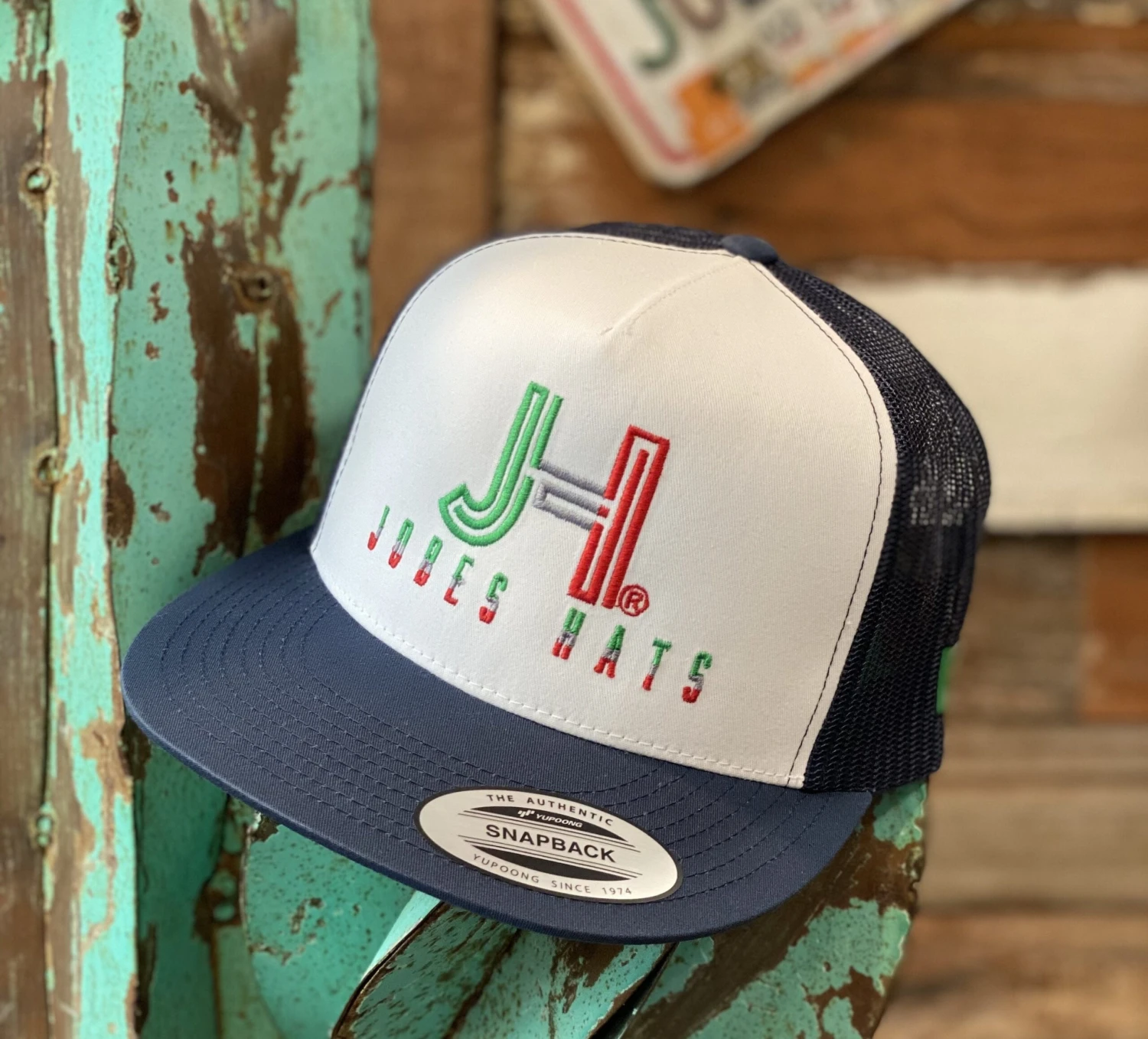 NEW 2021 Jobes Hats Trucker - White And Navy Tricolor / Mexico Flag