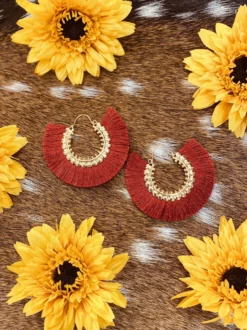 Burgundy Hoop Tassel Earrings