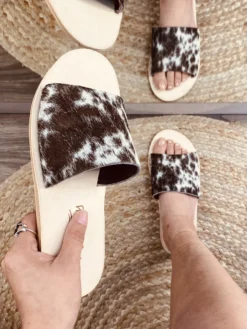 Chocolate Cowhide Womens Sandals