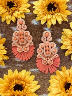 Colombian Handmade Soutache Earrings-CORAL-