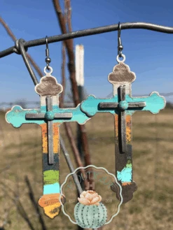 Cross Steel Hand Painted Earrings