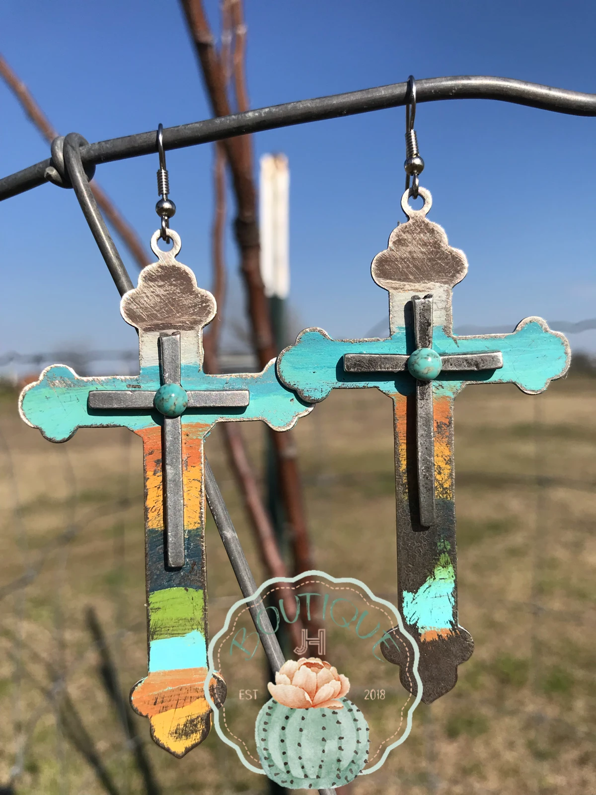 Cross Steel Hand Painted Earrings