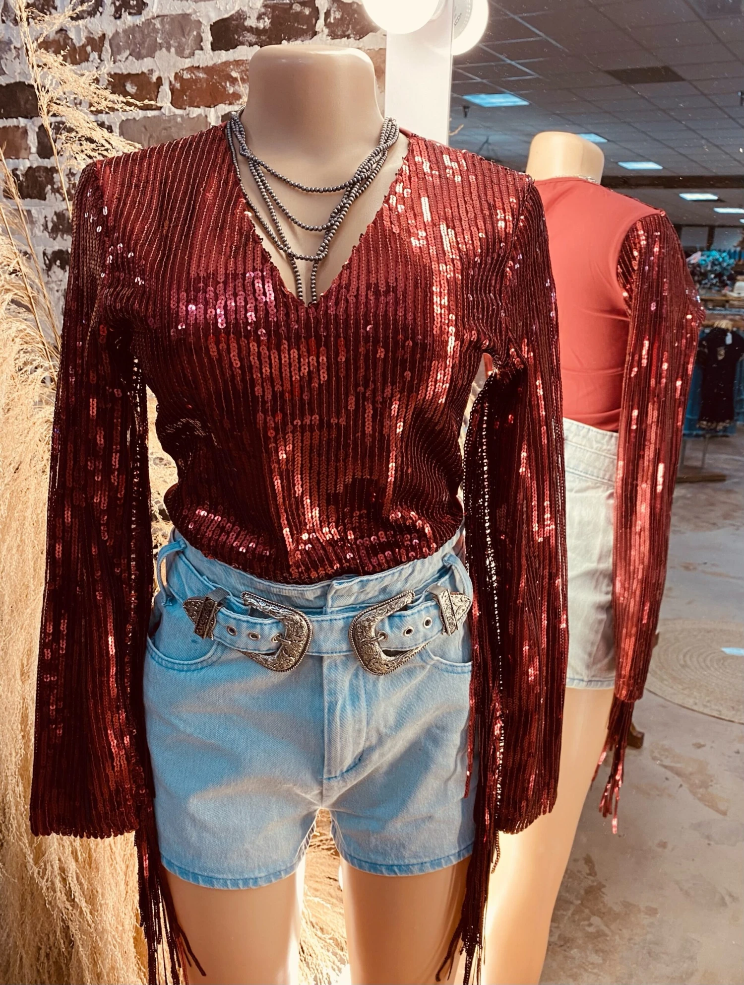 NEW! Nataly's Glitter With Fringe Red Bodysuit