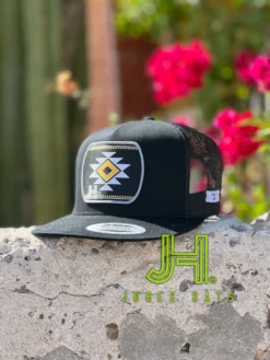 New 2022 Jobes Hats Trucker - All Black Aztec Black Patch / Grey Border