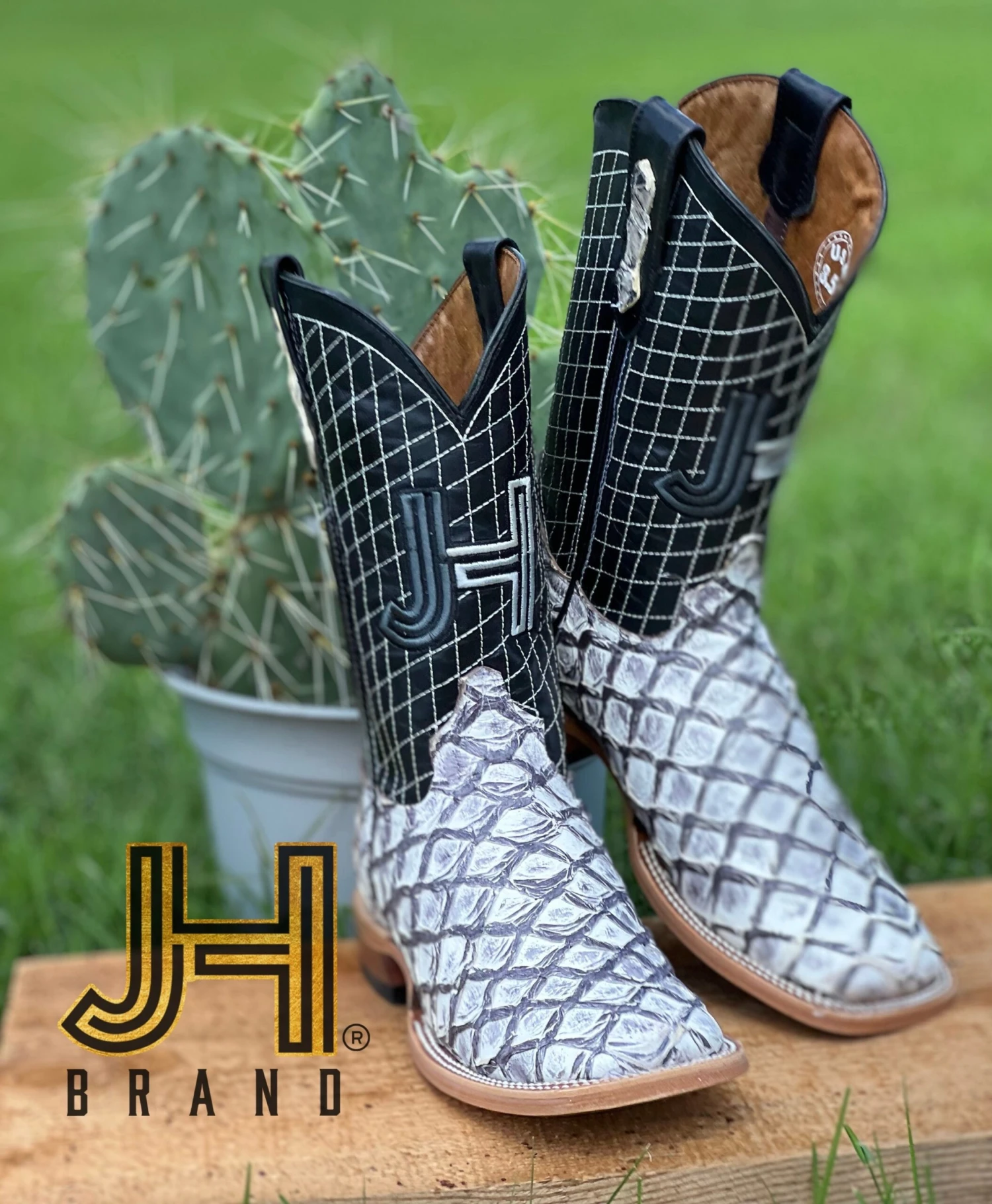 Mens JH "Pescado Amostra Blanco" Square Toe Boots