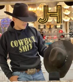 Cowboy Sh*t Mens Black Hoodie Tan Letters