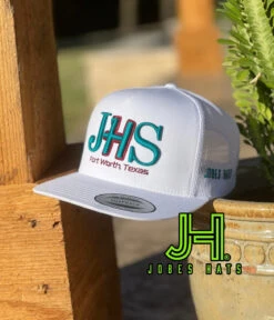 New 2022 Jobes Hats Trucker - All White JHS 3D Turquoise