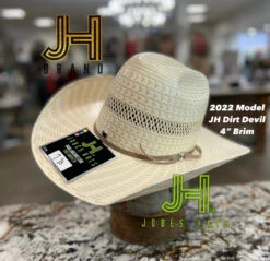 2022 Jobes Hats Straw Hat “Dirt Devil” 4” Brim (Comes Open And Flat)