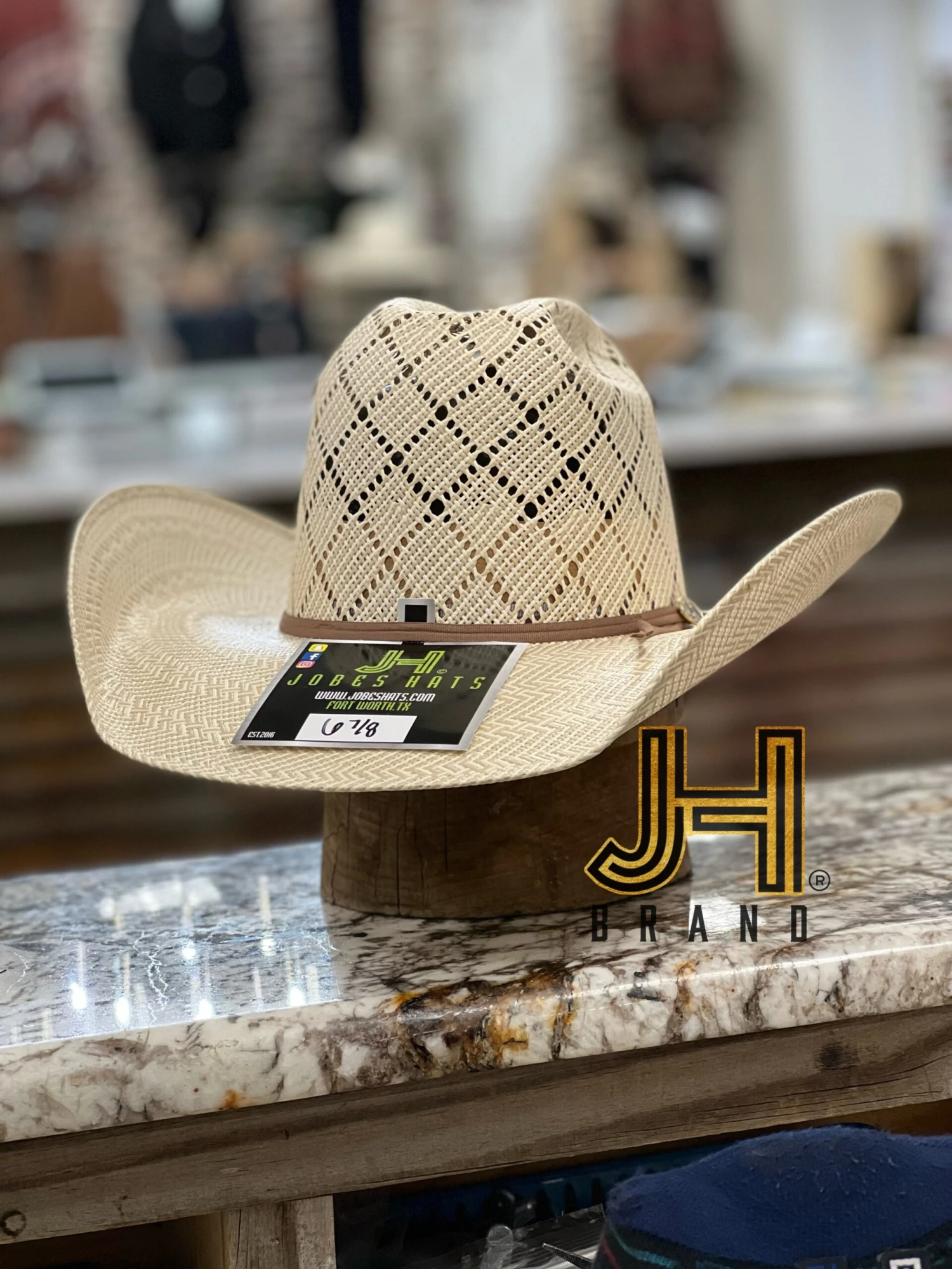 2022 Jobes Hats Straw Hat “Diamante” 4”1/4 Brim (Comes Open And Flat) - Image 2