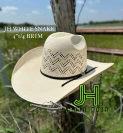 New 2023 JH Straw Hat “WHITE SNAKE” 4”1/4 Brim