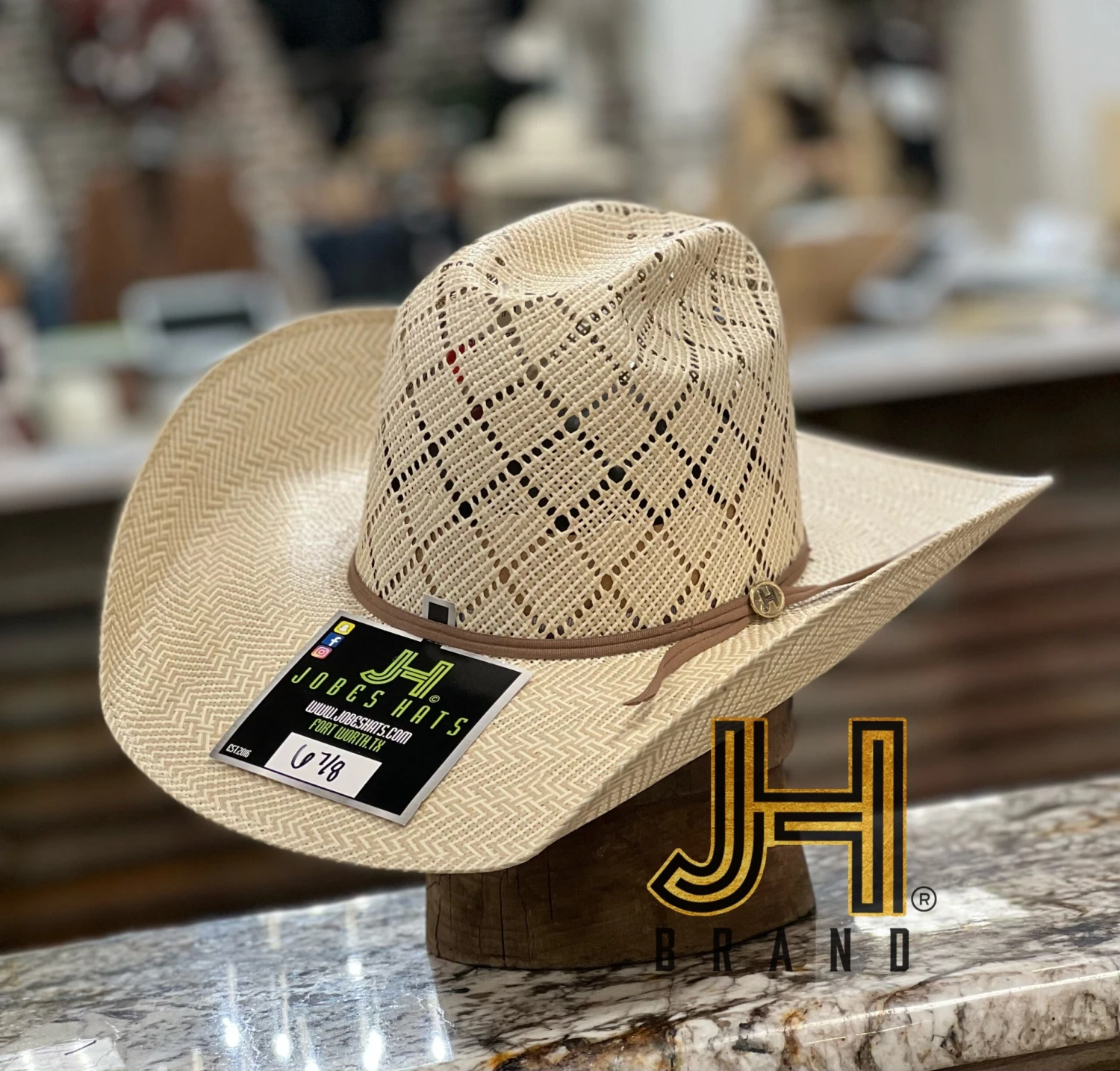 2022 Jobes Hats Straw Hat “Diamante” 4”1/4 Brim (Comes Open And Flat)