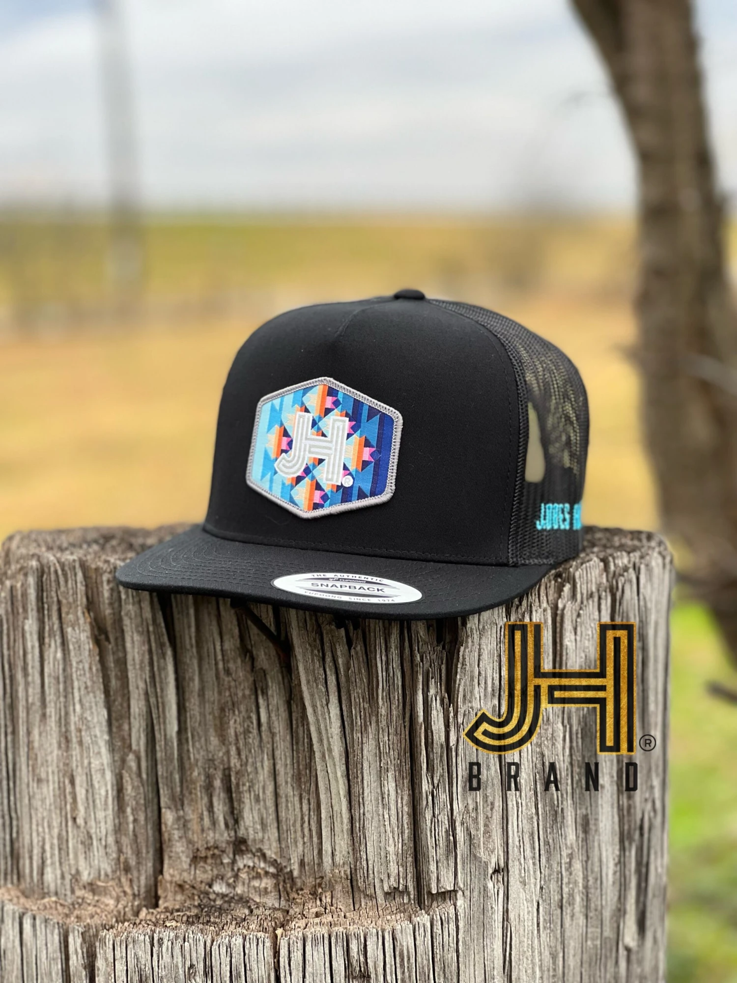 New 2022 Jobes Trucker Cap- All Black JH Multi Aztec Patch