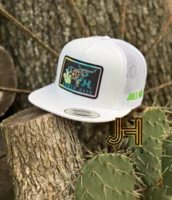 New 2022 Jobes Hats Trucker Cap -All White Neon Longhorn Patch