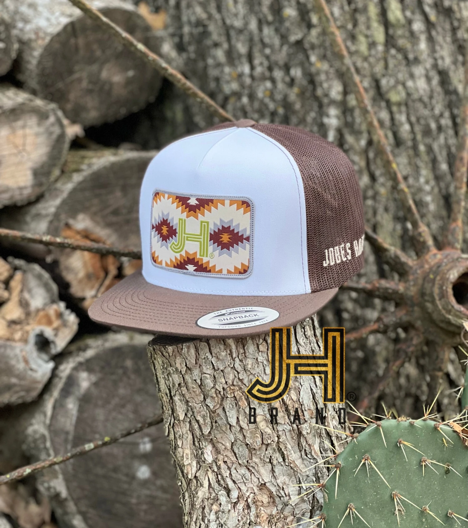 New 2022 Jobes Hats Trucker Cap -White/Brown Aztec Owl Patch
