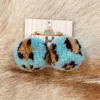 Turquoise Leopard Pom Pom Earrings