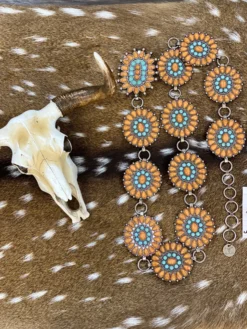 Women’s Turquoise/Orange Chain Concho Belt